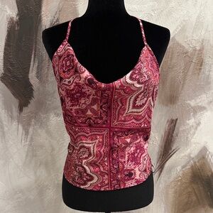 Pleione Pink Paisley Satin Cowl Neck Camisole